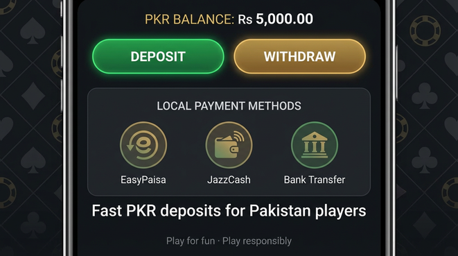 Deposit and withdrawal screen with PKR methods - girl education initiative highlight